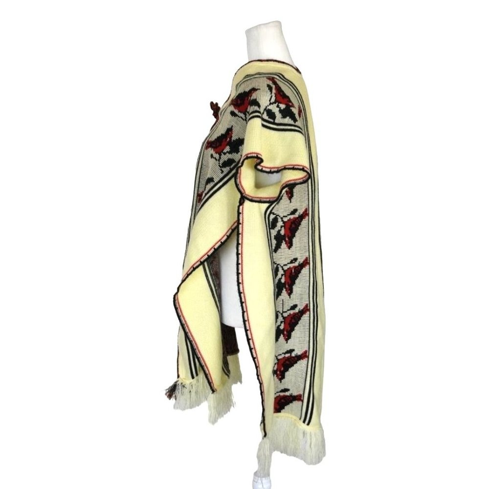 Vintage Poncho Serape Sleeveless Red Birds Ties at Collar Unisex One Size Fits M - Picture 7 of 9